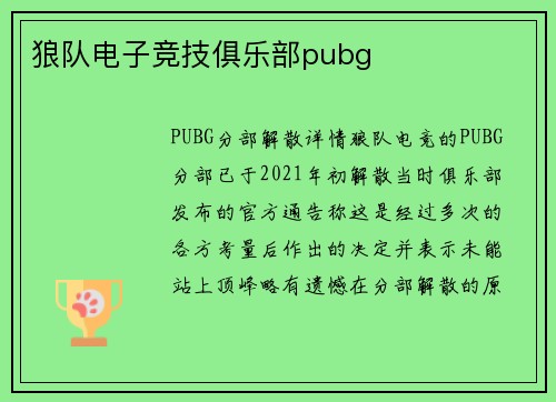 狼队电子竞技俱乐部pubg